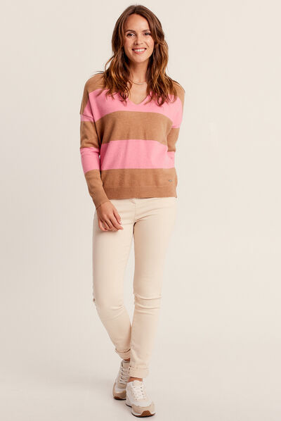 Pull manches longues rose fluo femme