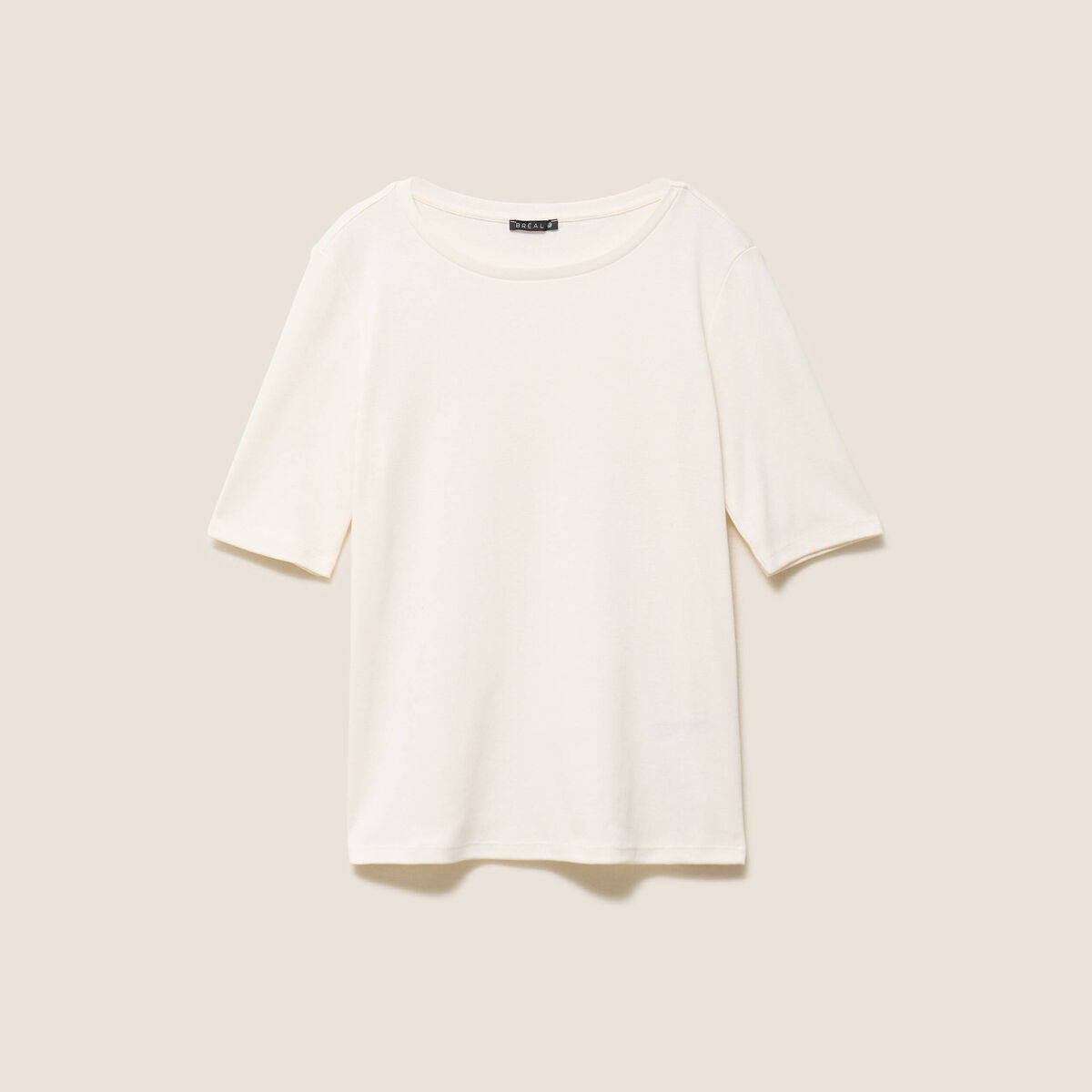 T-shirt ajust&eacute; col rond manches coudes ecru femme