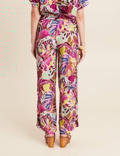Pantalon large taille haute mauve femme