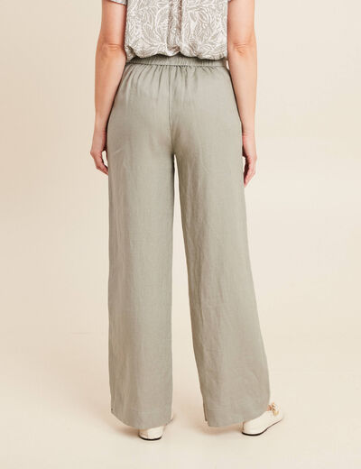 Pantalon large taille haute en lin vert clair femme