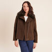 Manteau manches longues col fourrure vert kaki femme