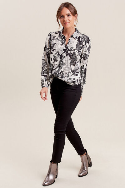 Chemise manches longues bleu foncé femme