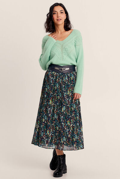 Pull manches longues col en V vert fluo femme