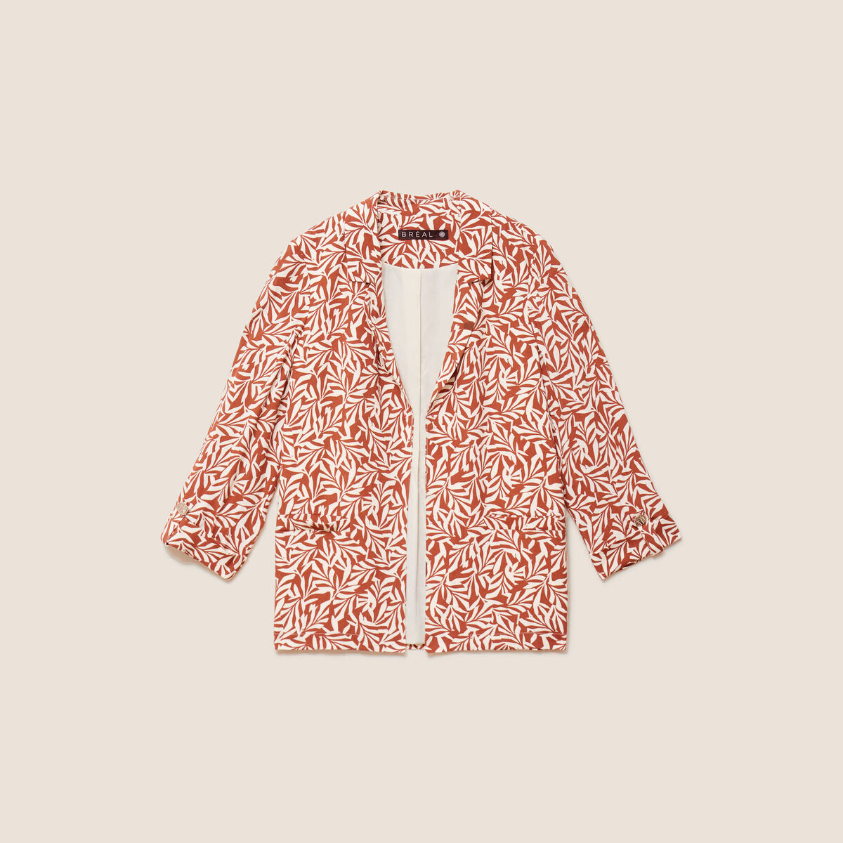Veste longue droite col tailleur orange femme