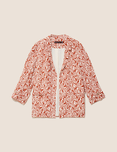 Veste longue droite col tailleur orange femme
