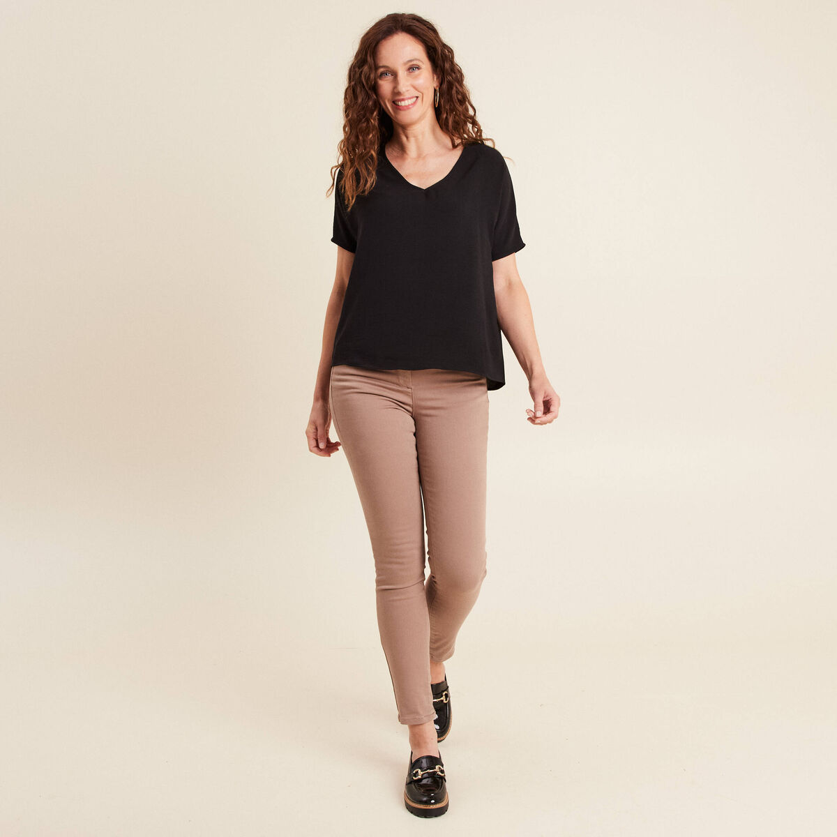 Blouse fluide manches 3/4 noir femme