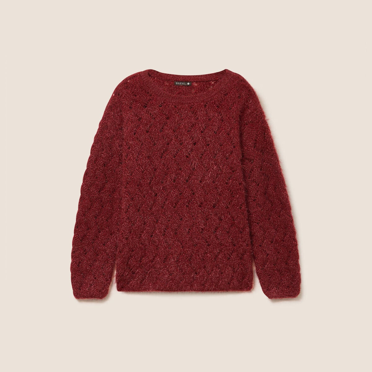 Pull manches longues ajour&eacute; bordeaux femme