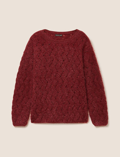 Pull manches longues ajour&eacute; bordeaux femme