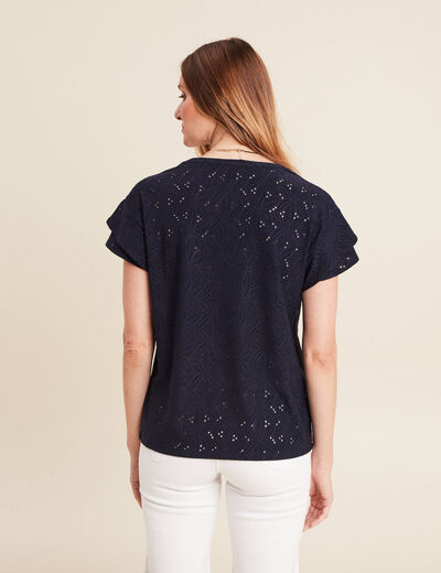 T-shirt cintré col V bleu foncé femme