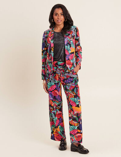 Veste droite col châle multicolore femme