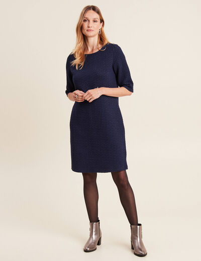 Robe droite manches 3/4 bleu marine femme