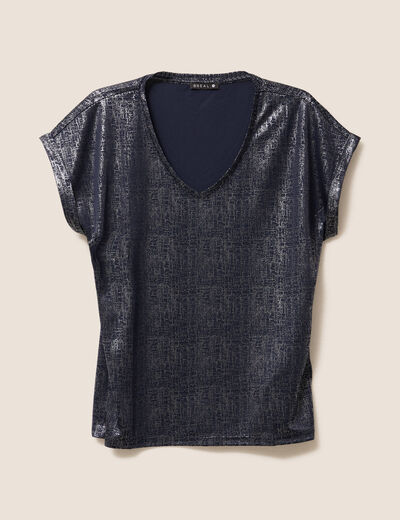 T-shirt manches courtes bleu fonc&eacute; femme