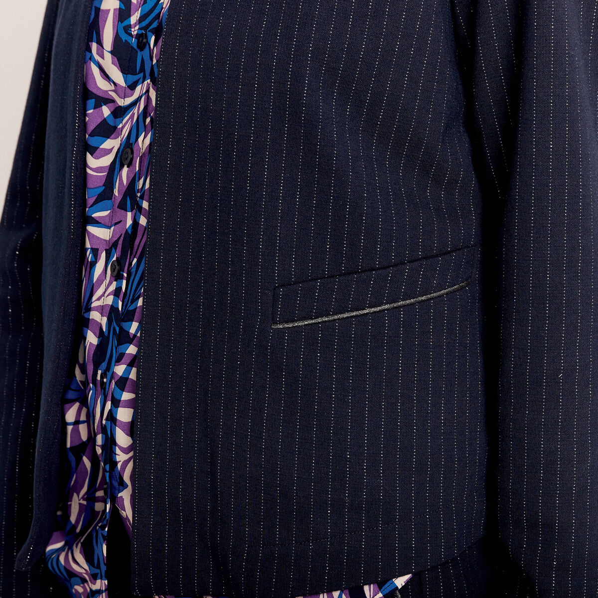 Veste ajustée col châle bleu marine femme
