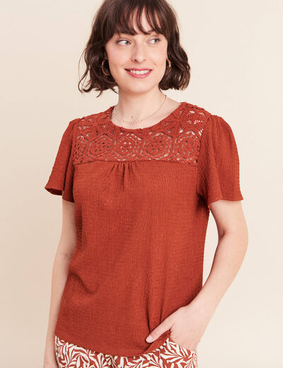 T-shirt manches courtes marron fonc&eacute; femme