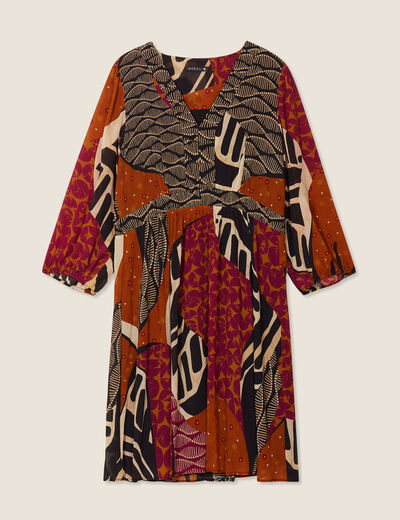 Robe évasée fluide manches 3/4 multicolore femme