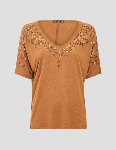 T-shirt manches courtes marron femme