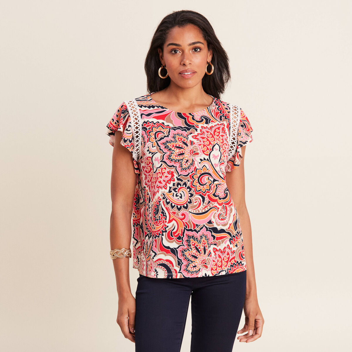 T-shirt manches courtes multicolore femme