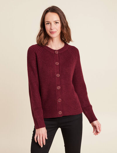 Gilet droit mi-long col rond bordeaux femme