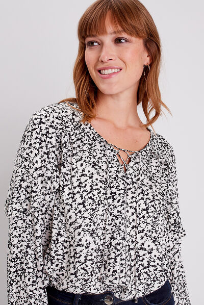 Blouse manches longues ecru femme