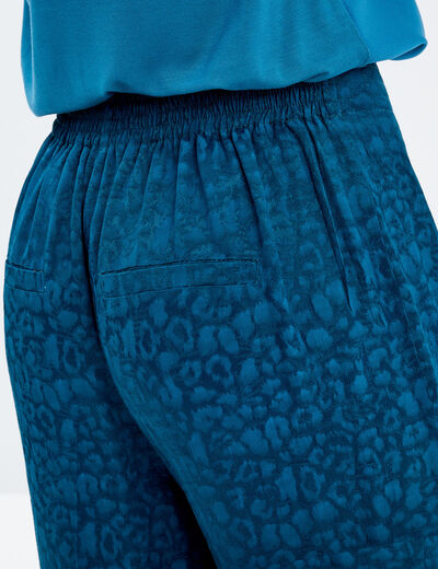 Pantalon flou élastiqué bleu canard femme