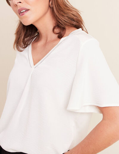 T-shirt bi-mati&egrave;re manches courtes ecru femme
