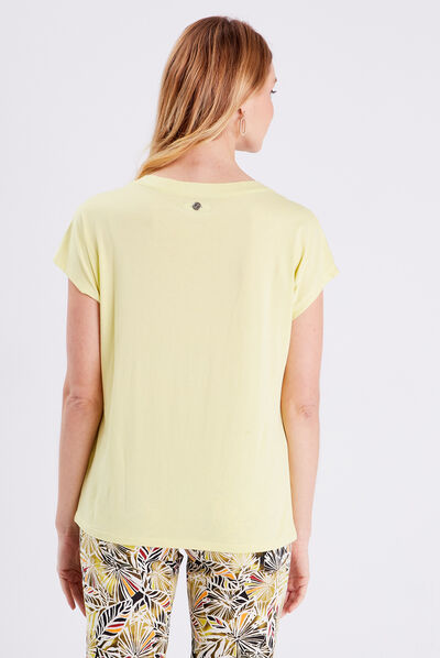 T-shirt manches courtes jaune clair femme