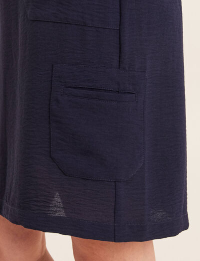 Jupe droite ceinturée bleu foncé femme