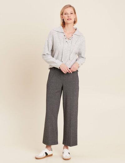 Pull manches longues à laçage gris clair femme