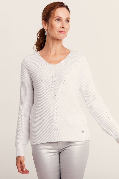Pull manches longues gris argent femme