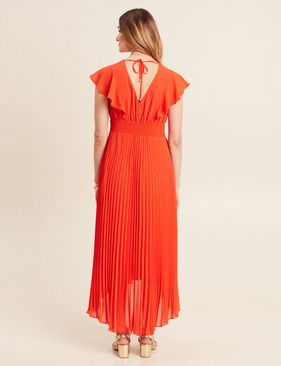 Robe longue évasée à volants orange foncé femme