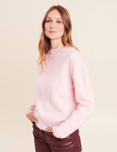 Pull cachemire col montant rose femme