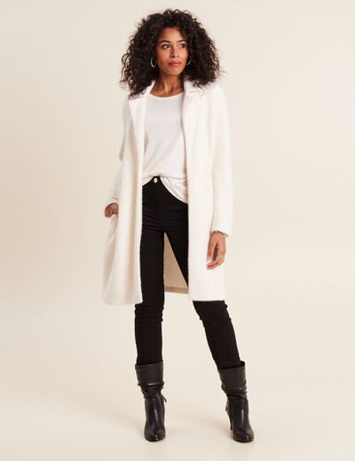 Manteau long boutonné ecru femme