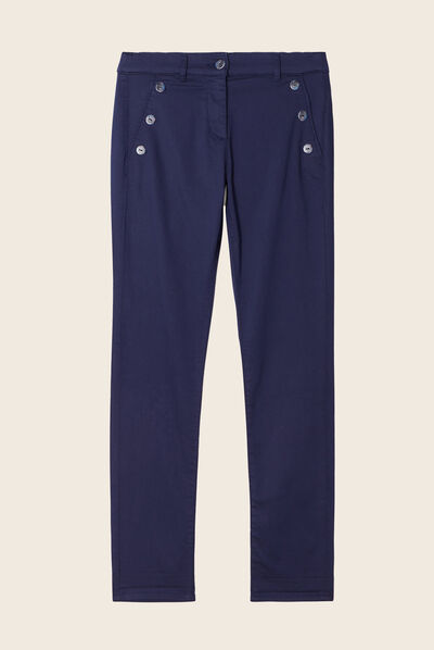 Pantalon ajusté 7/8ème à pont bleu marine femme
