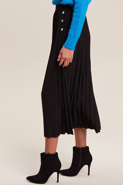 Jupe longue évasée plissée noir femme