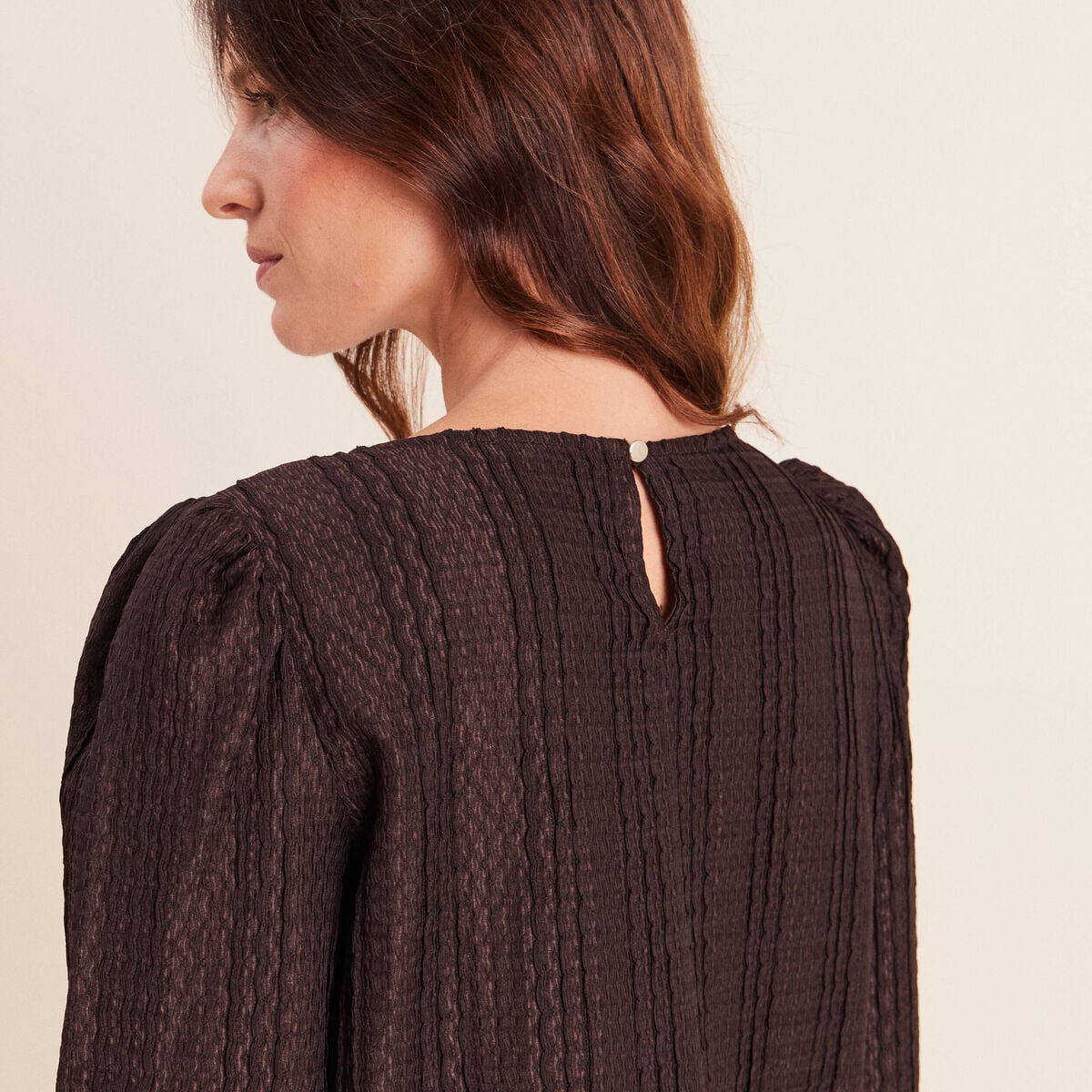 Blouse manches longues marron fonc&eacute; femme