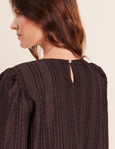 Blouse manches longues marron fonc&eacute; femme