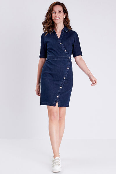Robe portefeuille en jean denim brut femme
