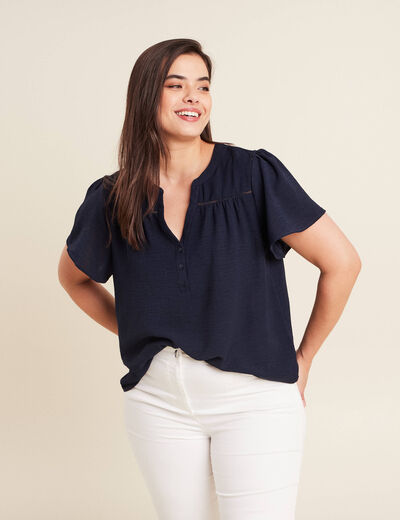Blouse manches courtes bleu marine femme