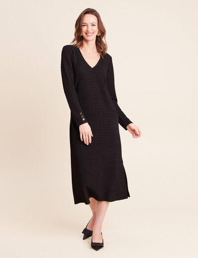 Robe col v manches longues noir femme