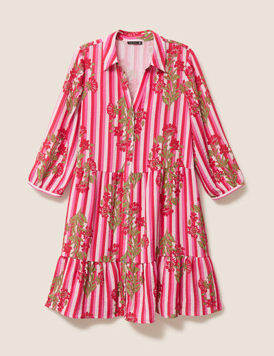 Robe courte &eacute;vas&eacute;e manches 3/4 rose femme