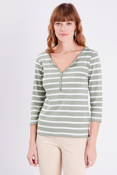 T-shirt manches 3/4 vert clair femme