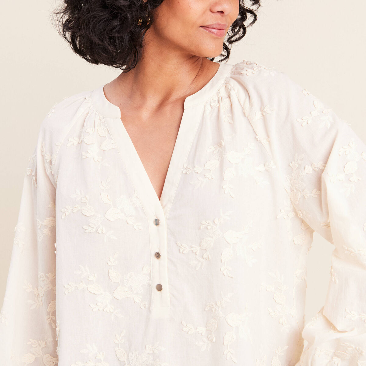 Blouse ample manches longues fluide ecru femme