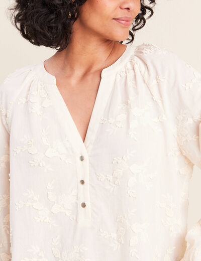Blouse ample manches longues fluide ecru femme
