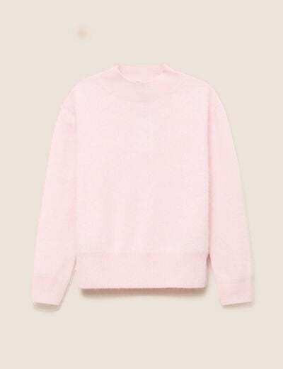 Pull cachemire col montant rose femme