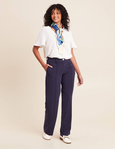 Pantalon coupe large bleu marine femme