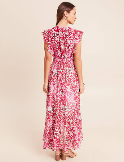 Robe longue portefeuille rose femme