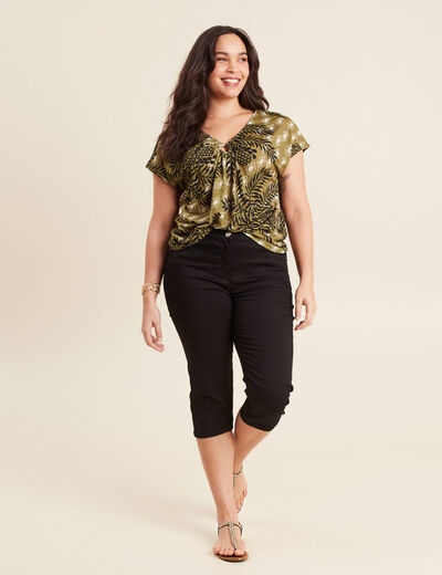 Pantacourt droit taille standard noir femme
