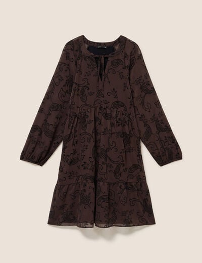 Robe courte &eacute;vas&eacute;e col v manches longues noir femme