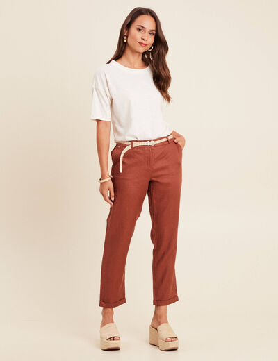 Pantalon flou ceinturé marron foncé femme