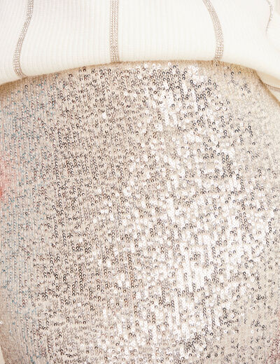 Jupe longue ajustée sequins gris argent femme